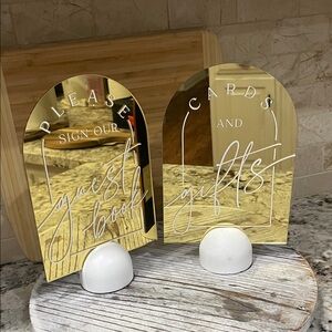 Gold Acrylic Sign Set for Guest Book and Gifts